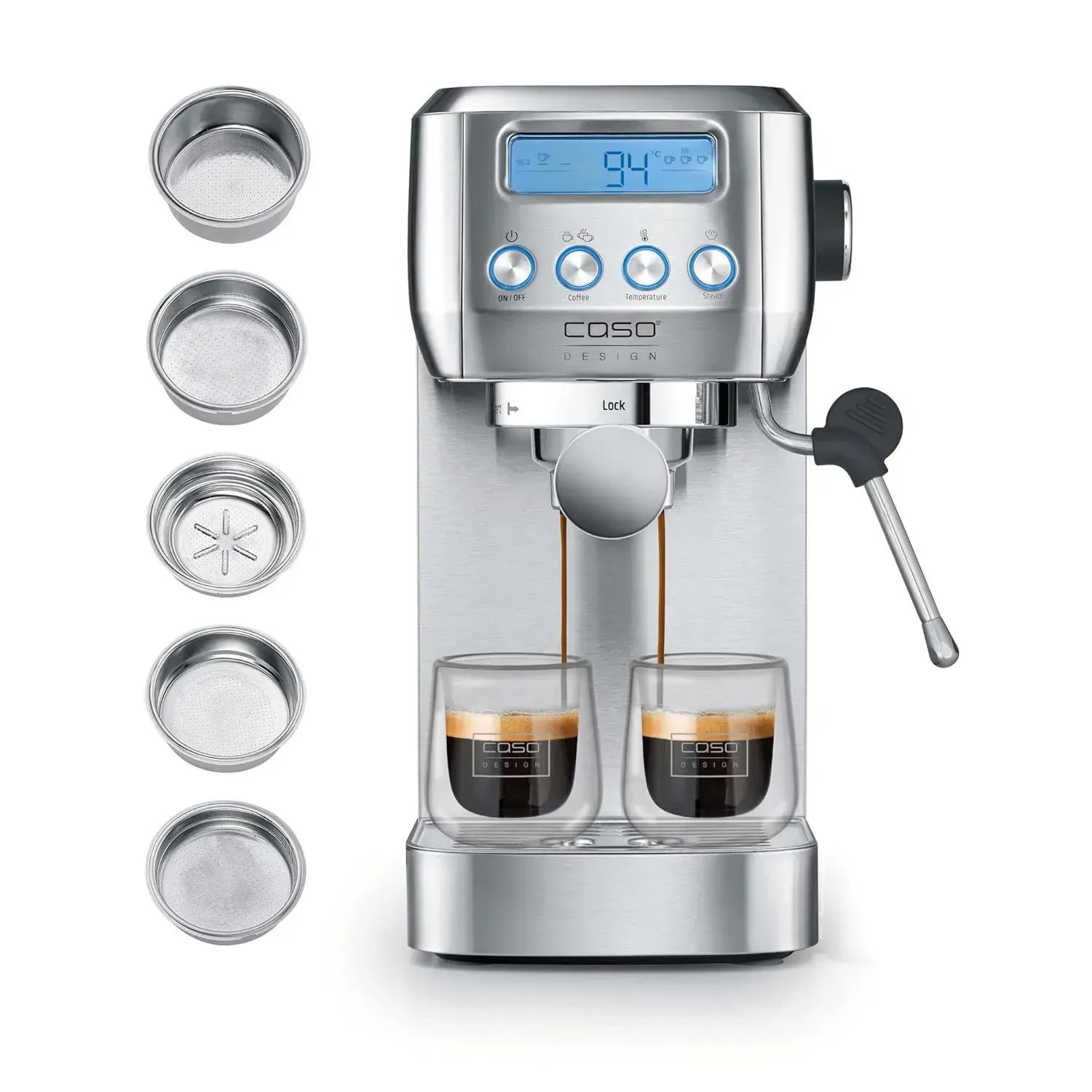 CASO EspressoGourmet Crema - Edelstahl Siebträgermaschine mit Milchaufschäumer, 20 Bar ULKA-Pumpe, geeignet für Espresso und Cappuccino