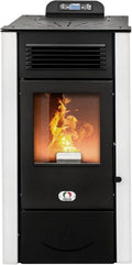 Pelletkamin San Diego 12 kW mit WLAN, 91% Effizienz, 120m² Heizfläche, 15 Stunden Autonomie, 5 Stufen, Programmierbar, 24 Monate Garantie, Weiß
